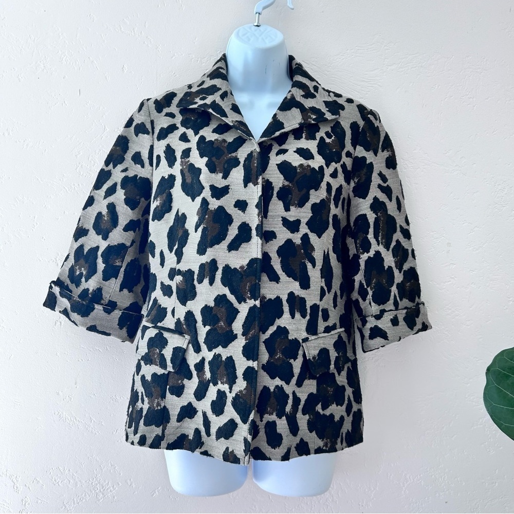 LAFAYETTE 148 Wool Jacquard Leopard Print Blazer Size 6 - Picture 2 of 13